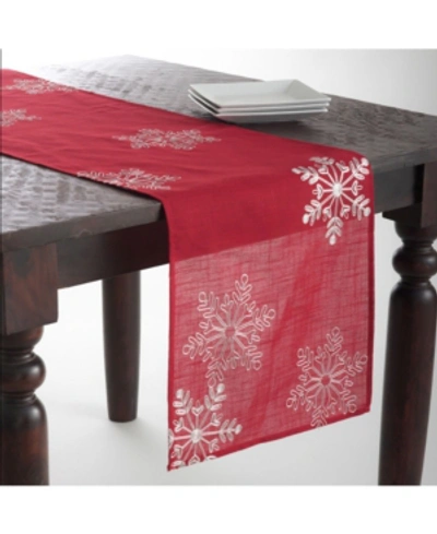 Saro Lifestyle Snowflake Design Table Topper/runner In Red