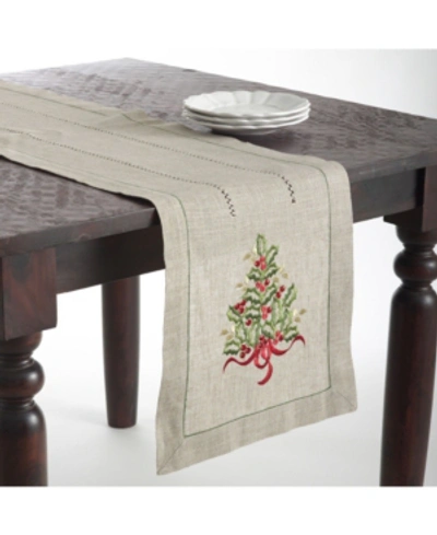 Saro Lifestyle Christmas Tree Design Embroidered Table Topper Or Table Runner In Tan/beige