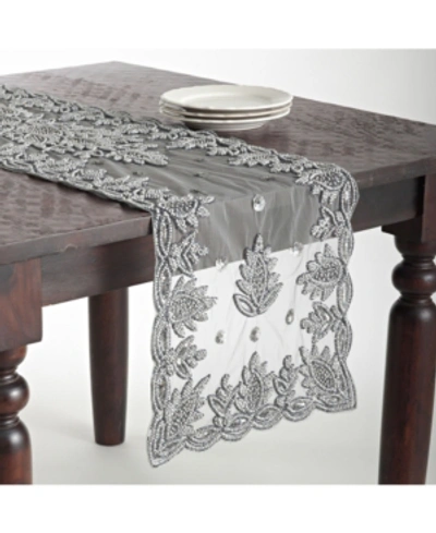 Saro Lifestyle Hand Beaded Design Table Runner, 16" X 90" In Pewter