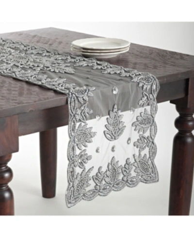Saro Lifestyle Hand Beaded Design Table Runner, 16" X 90" In Silver