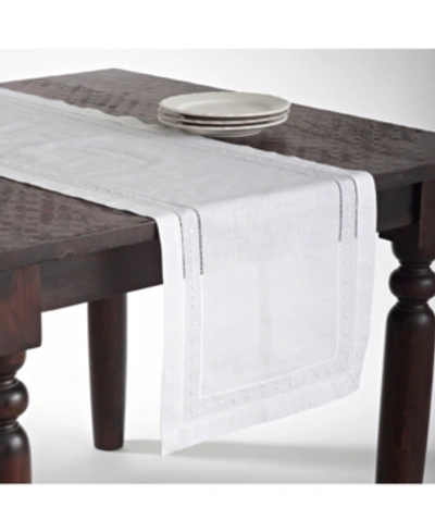 Saro Lifestyle Embroidered And Hemstitched Table Runner, 16" X 36" In White