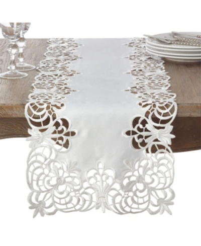 Saro Lifestyle Cutwork Design Runner In Ivory/cream