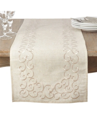 Saro Lifestyle Embroidered Swirl Design Linen Blend Runner In Beige