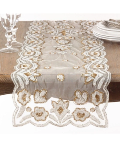 Saro Lifestyle Hand-beaded Table Runner In Gold