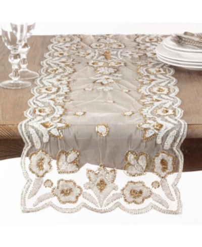 Saro Lifestyle Hand-beaded Table Runner In Silver