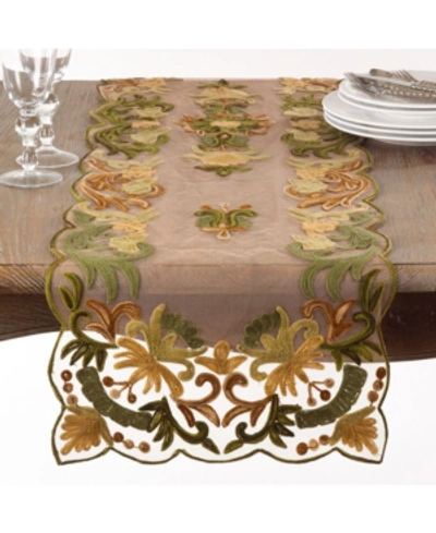 Saro Lifestyle Embroidered Flourishes Table Runner In Green