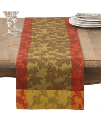 Saro Lifestyle Fall Maple Leaf Damask Cotton Table Runner In Multi