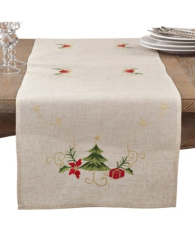 Saro Lifestyle Embroidered Christmas Tree Table Runner In Natural