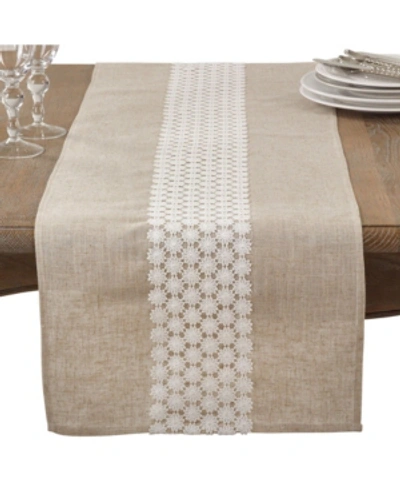Saro Lifestyle Daisy Lace Design Country Linen Blend Table Runner In Natural