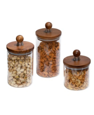 Honey Can Do 3-pc. Acacia Top Glass Kitchen Canister Set In Natural