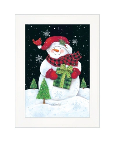 Trendy Decor 4u Plaid Stocking Hat Snowman By Diane Kater, Ready To Hang Framed Print, White Frame With Iron Easel, In Multi