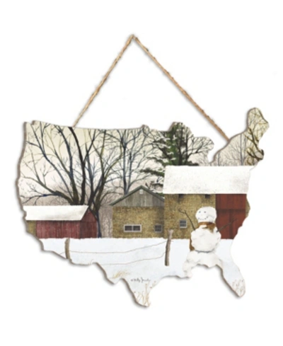 Trendy Decor 4u First Snow By Billy Jacobs, Printed Wall Art On A Usa-shaped Wood, 12" X 9" In Multi