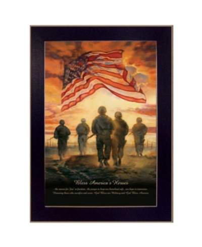 Trendy Decor 4u Bless Americas Heroes By Bonnie Mohr, Printed Wall Art, Ready To Hang, Black Frame, 14" X 10" In Multi
