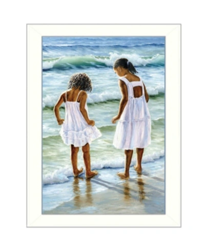 Trendy Decor 4u Two Girls At The Beach By Georgia Janisse, Printed Wall Art, Ready To Hang, White Frame, 14" X 10" In Multi