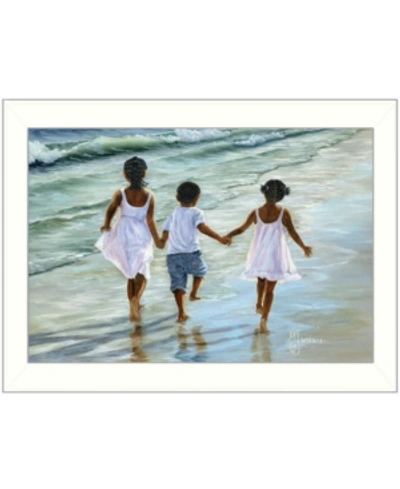 Trendy Decor 4u Running On The Beach By Georgia Janisse, Printed Wall Art, Ready To Hang, White Frame, 14" X 10" In Multi