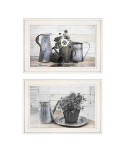 Trendy Decor 4u Floral With Tin Ware 2-piece Vignette By Robin-lee Vieira, White Frame, 21" X 15" In Multi