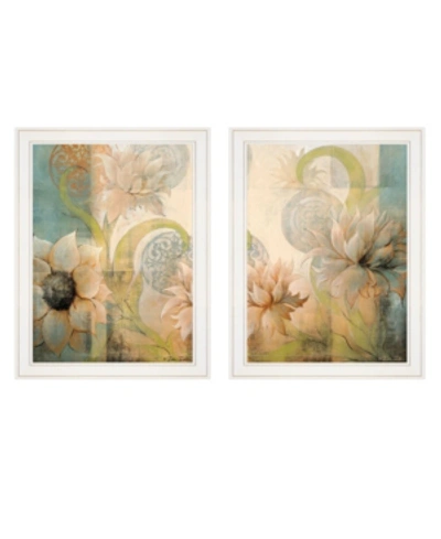 Trendy Decor 4u Meandering Flowers I Ii 2-piece Vignette By Dee Dee, White Frame, 21" X 27" In Multi
