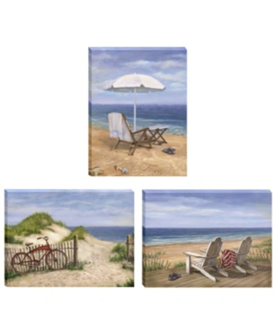 Trendy Decor 4u Sand Beach Designs 3-piece Vignette By Opportunities, Gallery Wrap Canvas, 16" X 12" In Multi