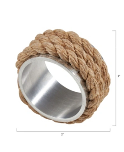 Saro Lifestyle Rope Design Aluminum Napkin Ring, Set Of 4 In Natural