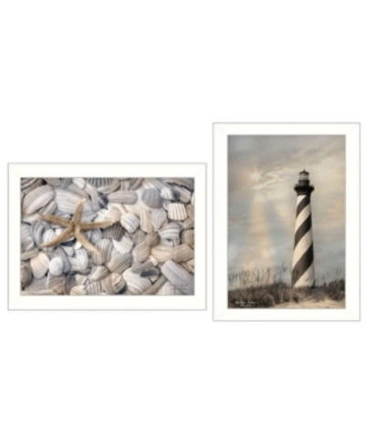 Trendy Decor 4u Cape Hatteras Lighthouse And Sea Shells Collection By Lori Deiter, Printed Wall Art, Ready To Hang, In Multi