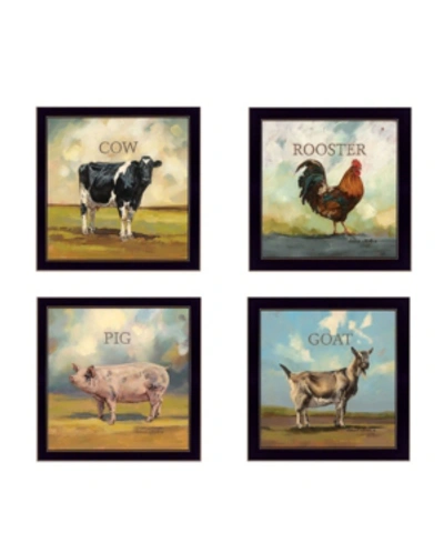 Trendy Decor 4u Farm Animals 4-piece Vignette By Bonnie Mohr, Black Frame, 14" X 14" In Multi
