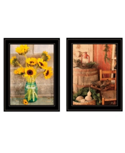 Trendy Decor 4u Vintage-like Country Sunflowers 2-piece Vignette By Anthony Smith, Black Frame, 15" X 19" In Multi