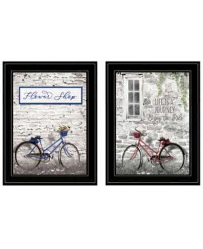 Trendy Decor 4u Romantic Bicycles 2-piece Vignette By Lori Deiter, Black Frame, 15" X 19" In Multi