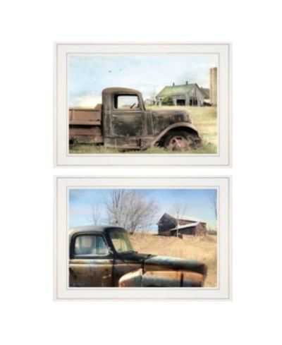Trendy Decor 4u Vintage-like Farm Trucks 2-piece Vignette By Lori Deiter, White Frame, 21" X 15" In Multi