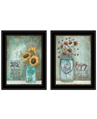 Trendy Decor 4u Enjoy The Little Things/happiness 2-piece Vignette By Tonya Crawford, Black Frame, 15" X 19" In Multi