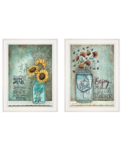 Trendy Decor 4u Enjoy The Little Things/happiness 2-piece Vignette By Tonya Crawford, White Frame, 15" X 19" In Multi