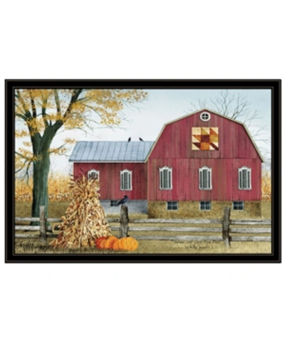 Trendy Decor 4u Autumn Leaf Quilt Block Barn By Billy Jacobs, Ready To Hang Framed Print, Black Frame, 38" X 26" In Multi