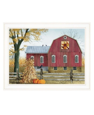 Trendy Decor 4u Autumn Leaf Quilt Block Barn By Billy Jacobs, Ready To Hang Framed Print, White Frame, 27" X 21" In Multi