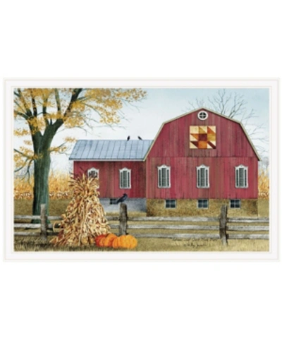 Trendy Decor 4u Autumn Leaf Quilt Block Barn By Billy Jacobs, Ready To Hang Framed Print, White Frame, 38" X 26" In Multi