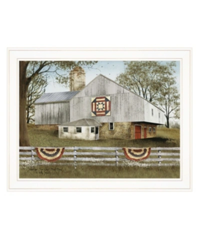 Trendy Decor 4u American Star Quilt Block Barn By Billy Jacobs, Ready To Hang Framed Print, White Frame, 27" X 21" In Multi
