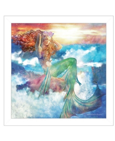 Trendy Decor 4u Sunset Mermaid By Bluebird Barn, Ready To Hang Framed Print, White Frame, 15" X 15" In Multi