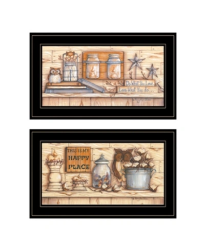 Trendy Decor 4u My Happy Place 2-piece Vignette By Mary June, Black Frame, 21" X 12" In Multi