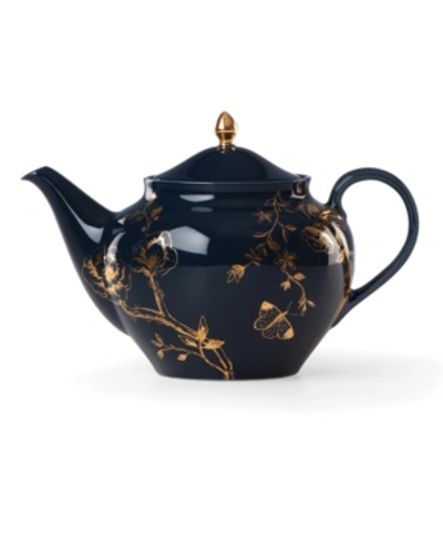 Lenox Sprig & Vine 32 Oz. Porcelain Teapot With Gold Tone Accent In Navy