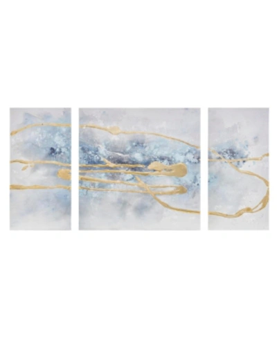 Madison Park Blue Cosmo Canvas Set Hand Embellished Textured Glitter And Gold Foil 3-pc Set In Blue,gold