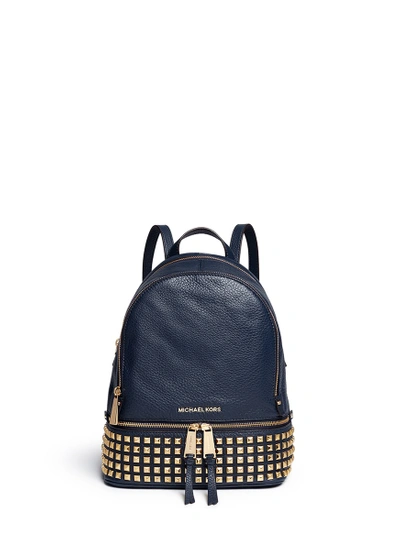 Michael Michael Kors 'rhea' Small 18k Gold Plated Leather Backpack In Black