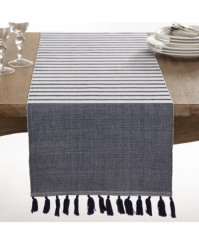 Saro Lifestyle Bellaria Collection Ribbed Tassel Design Reversible Table Runner In Navy Blue