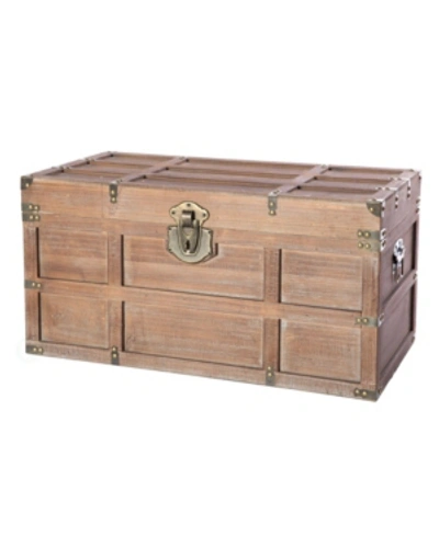 Vintiquewise Wooden Rectangular Lined Rustic Storage Trunk With Latch, Medium In Brown