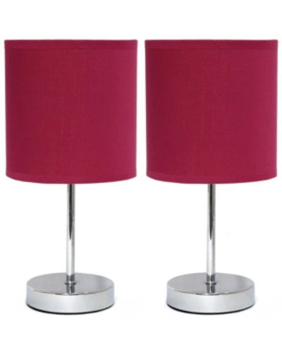All The Rages Simple Designs Chrome Mini Basic Table Lamp With Fabric Shade 2 Pack Set In Cranberry