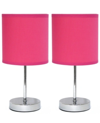 All The Rages Simple Designs Chrome Mini Basic Table Lamp With Fabric Shade 2 Pack Set In Pink