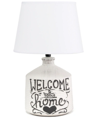 All The Rages Simple Designs Welcome Home Rustic Ceramic Farmhouse Foyer Entryway Accent Table Lamp With Fabric Sh In Off-white
