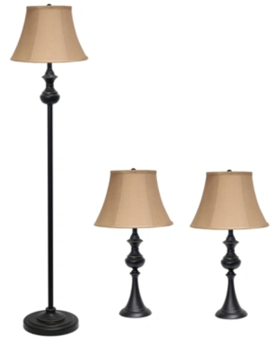 All The Rages Elegant Designs Traditionally Crafted 3 Pack Lamp Set 2 Table Lamps, 1 Floor Lamp Shades In Bronze