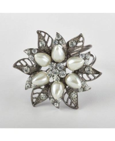 Saro Lifestyle Bejeweled Flower Design Napkin Ring, Set Of 4 In Silver