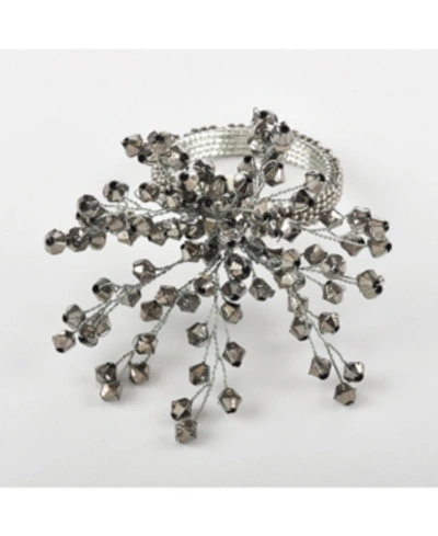 Saro Lifestyle Napkin Ring Collection Beaded Napkin Ring, Set Of 4 In Silver