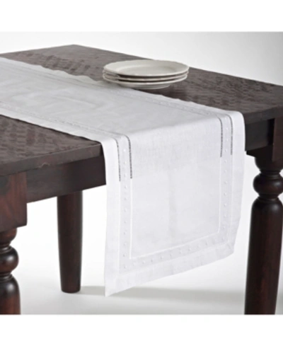 Saro Lifestyle Embroidered And Hemstitched Table Runner, 16" X 72" In White