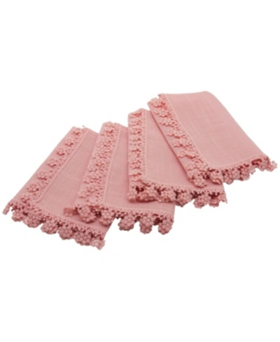 Manor Luxe Floral Charm Lace Trim Napkins - Set Of 4 In Dusty Rose