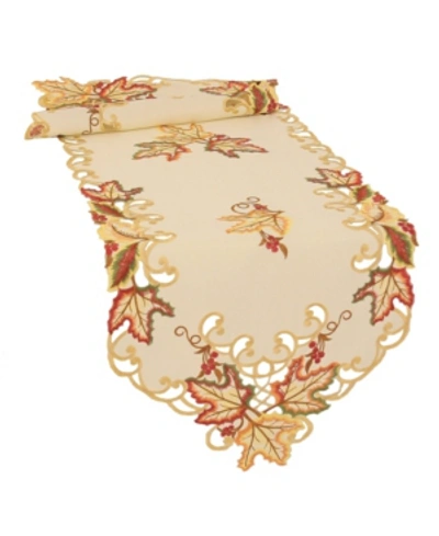 Manor Luxe Moisson Leaf Embroidered Cutwork Fall Table Runner In Ecru